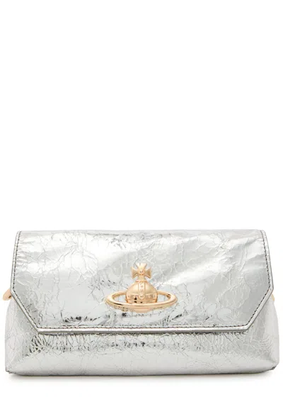 Vivienne Westwood Orb Mini Metallic Leather Pouch In Gray