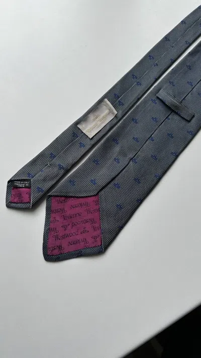 Pre-owned Vivienne Westwood Orb Monogram Blue Tie Made Italy 100% Silk