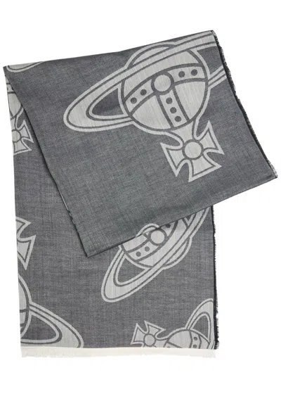 Vivienne Westwood Orb-monogrammed Cotton-blend Scarf In Black