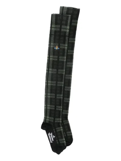 Vivienne Westwood Orb-motif Checked Socks In Green
