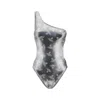 Vivienne Westwood Black One-shoulder Swimsuit With All-over Orb Print And Cut-out Detail In Tech Fabric Stretch Woman In Silver
