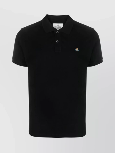 Vivienne Westwood Orb Organic Cotton Ribbed Collar Polo In Black
