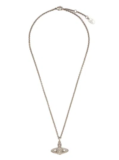 Vivienne Westwood Orb Pendant With Rhinestones Necklace In Metallic