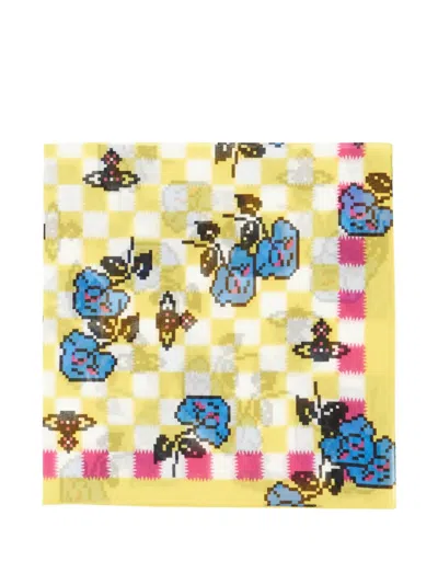 Vivienne Westwood Orb Pixelated Floral-print Scarf In Yellow