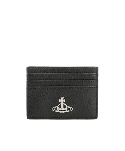 Vivienne Westwood Slim Textured Leather Card Holder In Black