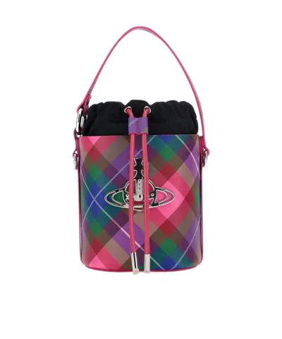 Vivienne Westwood Orb-plaque Checked Bucket Bag In Multicolor