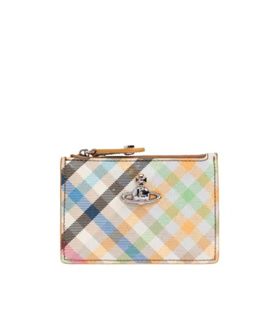 Vivienne Westwood Orb Plaque Checked Card Holder In Brown
