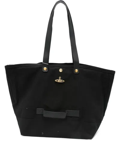 Vivienne Westwood Orb-plaque Cotton Tote Bag In Black