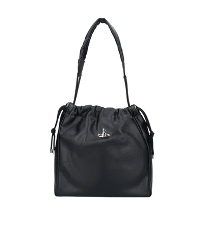 Vivienne Westwood Orb Plaque Drawstring Tote Bag In Black
