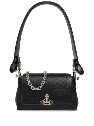 Vivienne Westwood Orb Plaque Flap Shoulder Bag In Schwarz