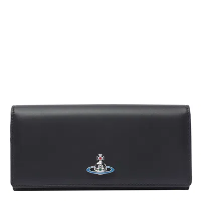 Vivienne Westwood Orb Plaque Foldover Long Wallet In Black