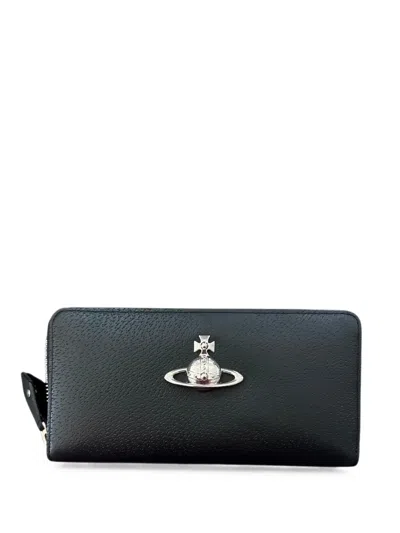 Vivienne Westwood Orb Plaque Grained Leather Wallet In Black