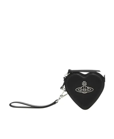 Vivienne Westwood Orb Plaque Heart-shaped Clutch Bag In Black