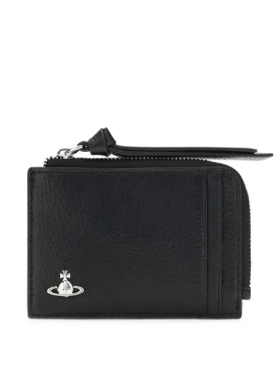Vivienne Westwood Orb Plaque Leather Card Holder In Black