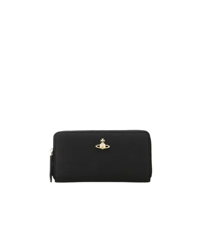 Vivienne Westwood Round Zip Wallet With Zipper In Black