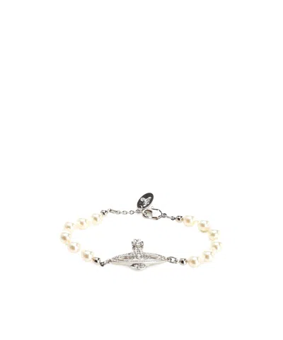 Vivienne Westwood Orb Plaque Pearl Bracelet In White