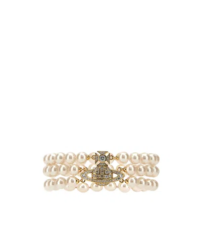 Vivienne Westwood Orb Plaque Pearl Bracelet In Yellow