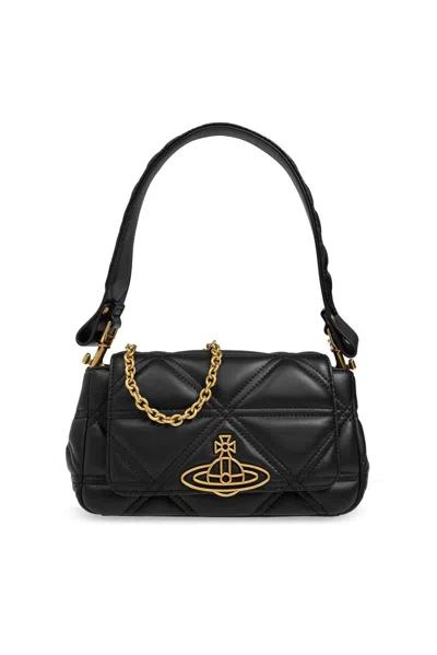 Vivienne Westwood Orb Plaque Quilted Small Shoulder Bag In Black