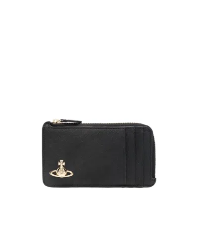 Vivienne Westwood Orb-plaque Saffiano Cardholder In Black
