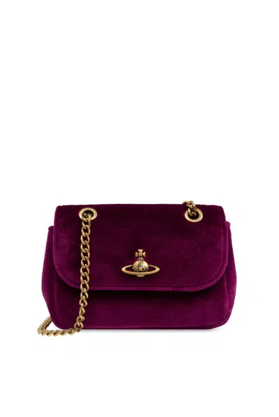 Vivienne Westwood Orb Plaque Velvet Shoulder Bag In Purple