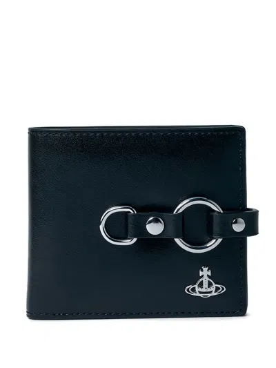 Vivienne Westwood Man. Bondage Billfold Wallet Smooth Leather Black One Size Men