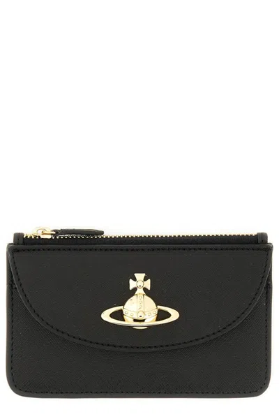 Vivienne Westwood Orb Plaque Zipped Card Holder In Black