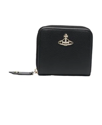 Vivienne Westwood Orb-plaque Zipped Leather Wallet In Black