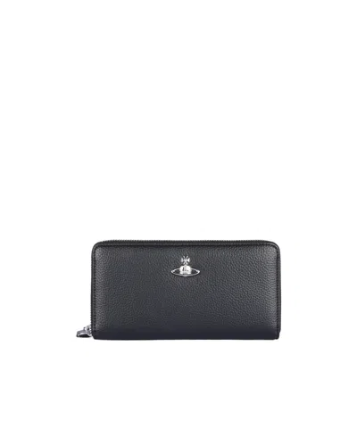 Vivienne Westwood Orb Plaque Zipped Wallet In Black