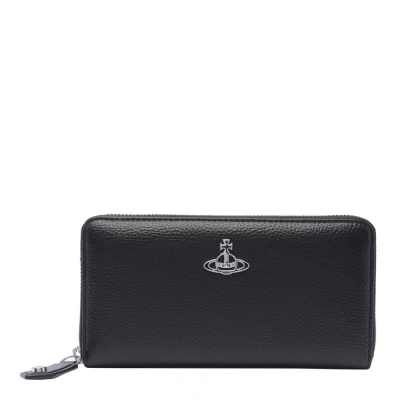 Vivienne Westwood Orb Plaque Zipped Wallet In Black