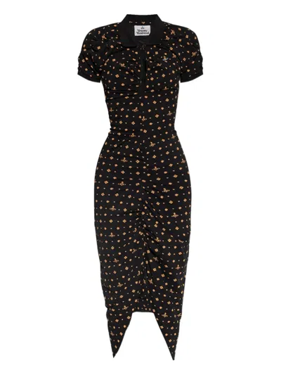 Vivienne Westwood Collared Dress With Front Slit And Keyhole In Black
