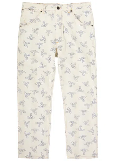 Vivienne Westwood Orb-print Straight-leg Jeans In White