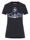 Vivienne Westwood Classic Black T-shirt With Iconic Orb Print In Blue