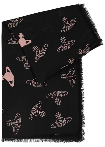 Vivienne Westwood Orb-print Wool Scarf In Black