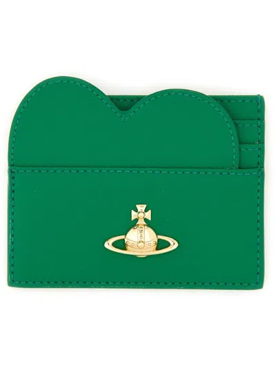 Vivienne Westwood Card Holder With Orb Embroidery In Green