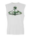 Vivienne Westwood White Crew Neck Top With Orb Print On The Front In Cotton Man In Yellow