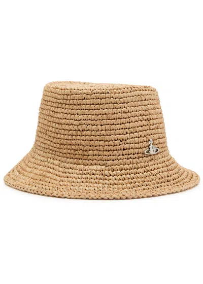 Vivienne Westwood Orb Raffia Bucket Hat In Brown