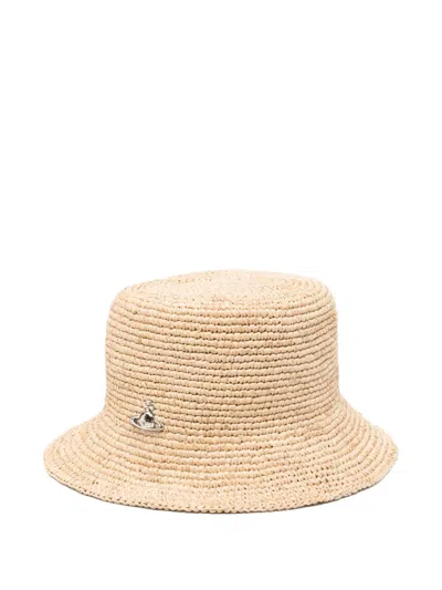 Vivienne Westwood Orb Raffia Bucket Hat In Neutral