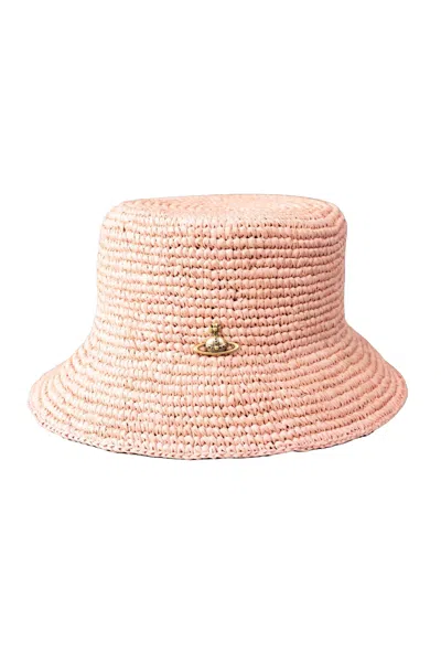 Vivienne Westwood Orb Raffia Bucket Hat In Pink