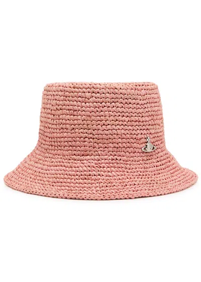 Vivienne Westwood Orb Raffia Bucket Hat In Pink