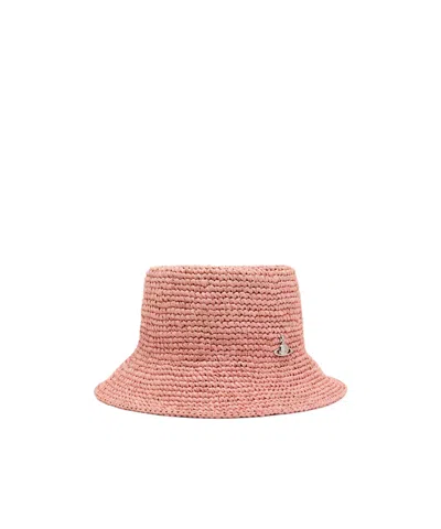Vivienne Westwood Orb Raffia Bucket Hat In Pink