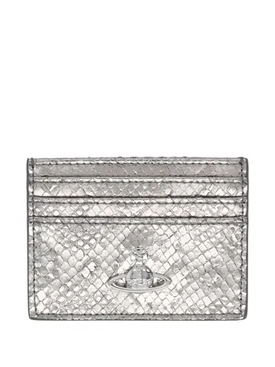Vivienne Westwood Orb Reptile-effect Card Holder In Silver