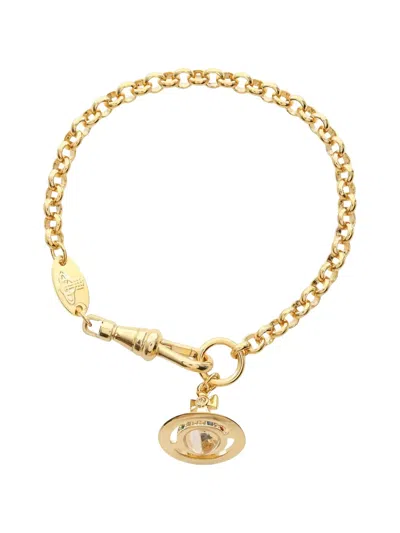 Pre-owned Vivienne Westwood Orb Rhinestone-embellished Bracelet In Gold