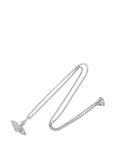 Pre-owned Vivienne Westwood Orb Rhinestone Necklace In Silver