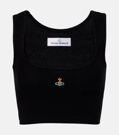 Vivienne Westwood Orb Ribbed-knit Jersey Crop Top In Black