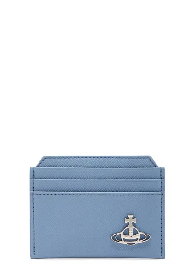 Vivienne Westwood Orb Saffiano Leather Card Holder In Blue