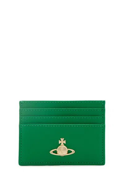 Vivienne Westwood Orb Saffiano Leather Card Holder In Green