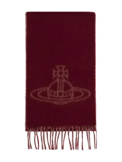 Vivienne Westwood Unisex Double Logo Red Wool Scarf