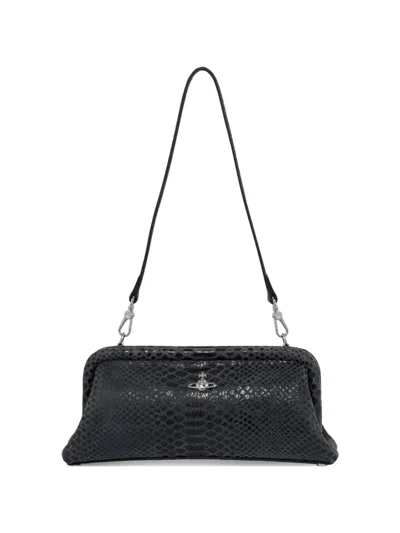 Vivienne Westwood Orb Snake-effect Shoulder Bag In Black