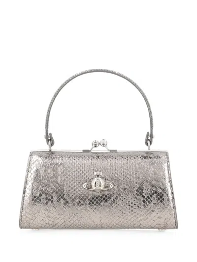 Vivienne Westwood Doll Xl Structured Clutch Bag Top Handle In Silver