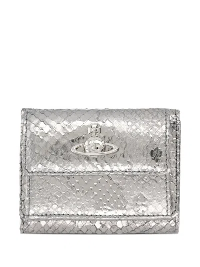 Vivienne Westwood Orb Snakeskin-effect Wallet In Silver